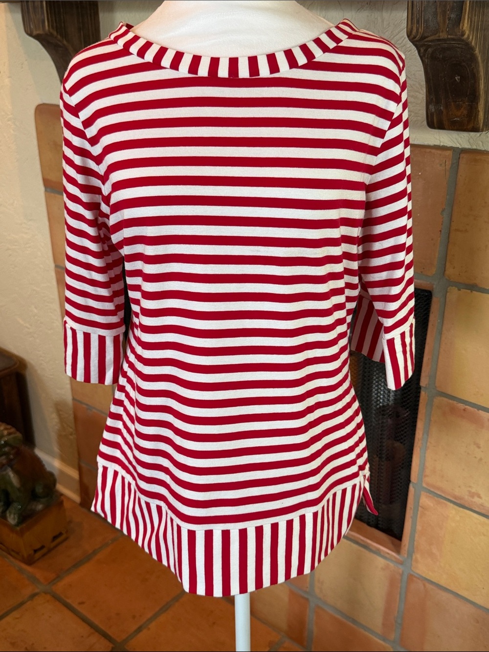 Sara Campbell Red and White Stripes Boatneck Top, size M